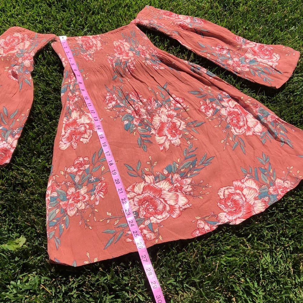 Billabong Rust Pink Floral Off-Shoulder Dress - Picture 5 of 14